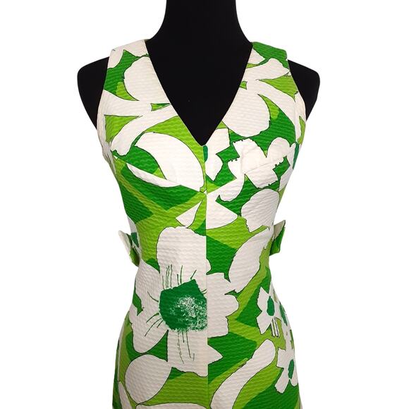 Vintage 1960s Kahala Hawaii Mod Floral Wide Leg Jumpsuit Lime Green Psychedelic - Picture 2 of 16